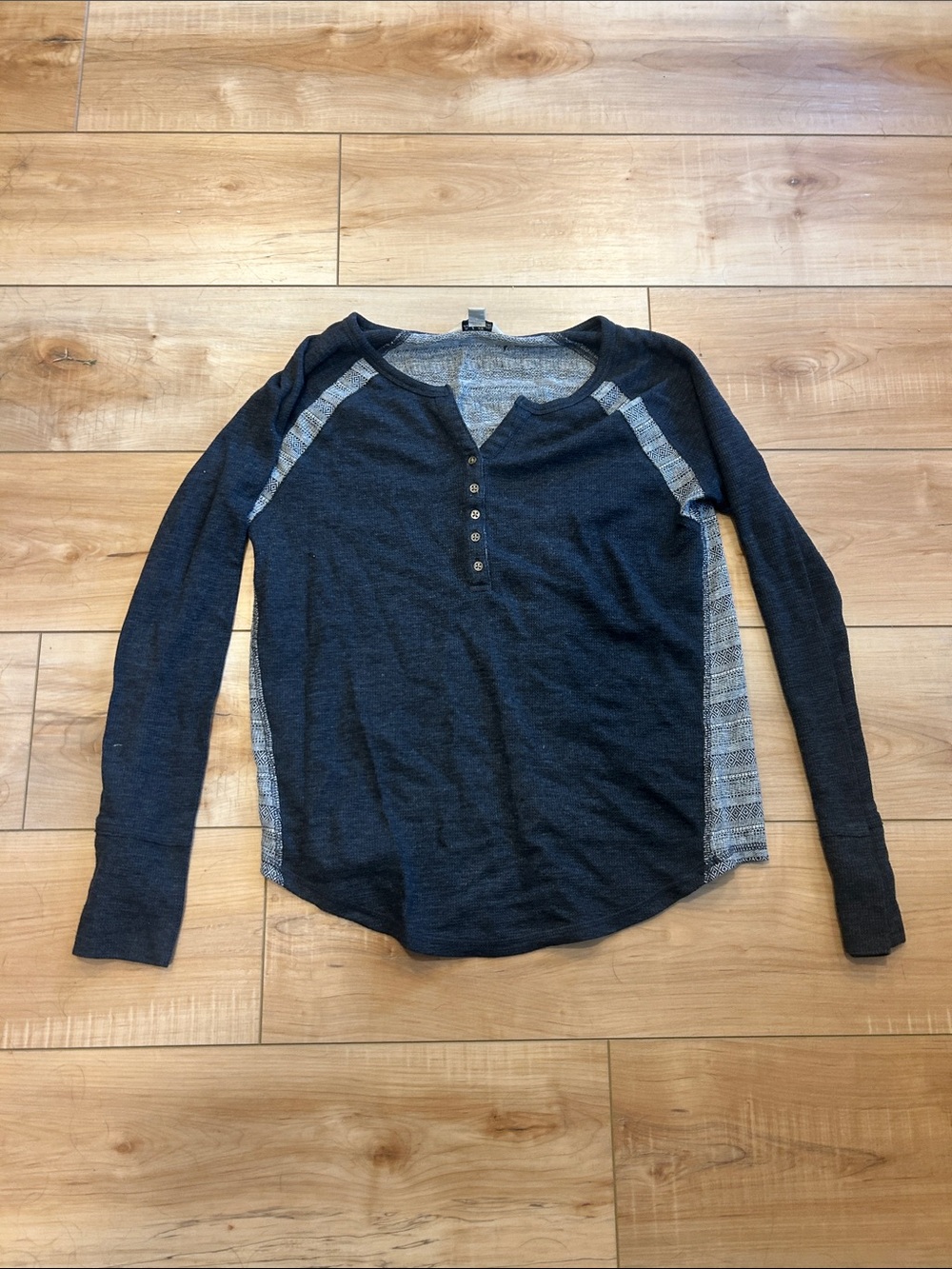 Lucky Brand Two-Tone Knit Henley in Dark Navy and Light Gray